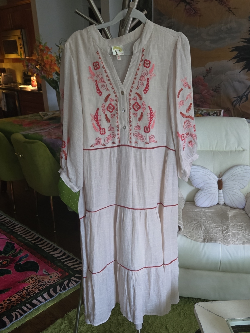 fig and flower Ivory Maxi Dress with Pink Embroidery -P2p 21